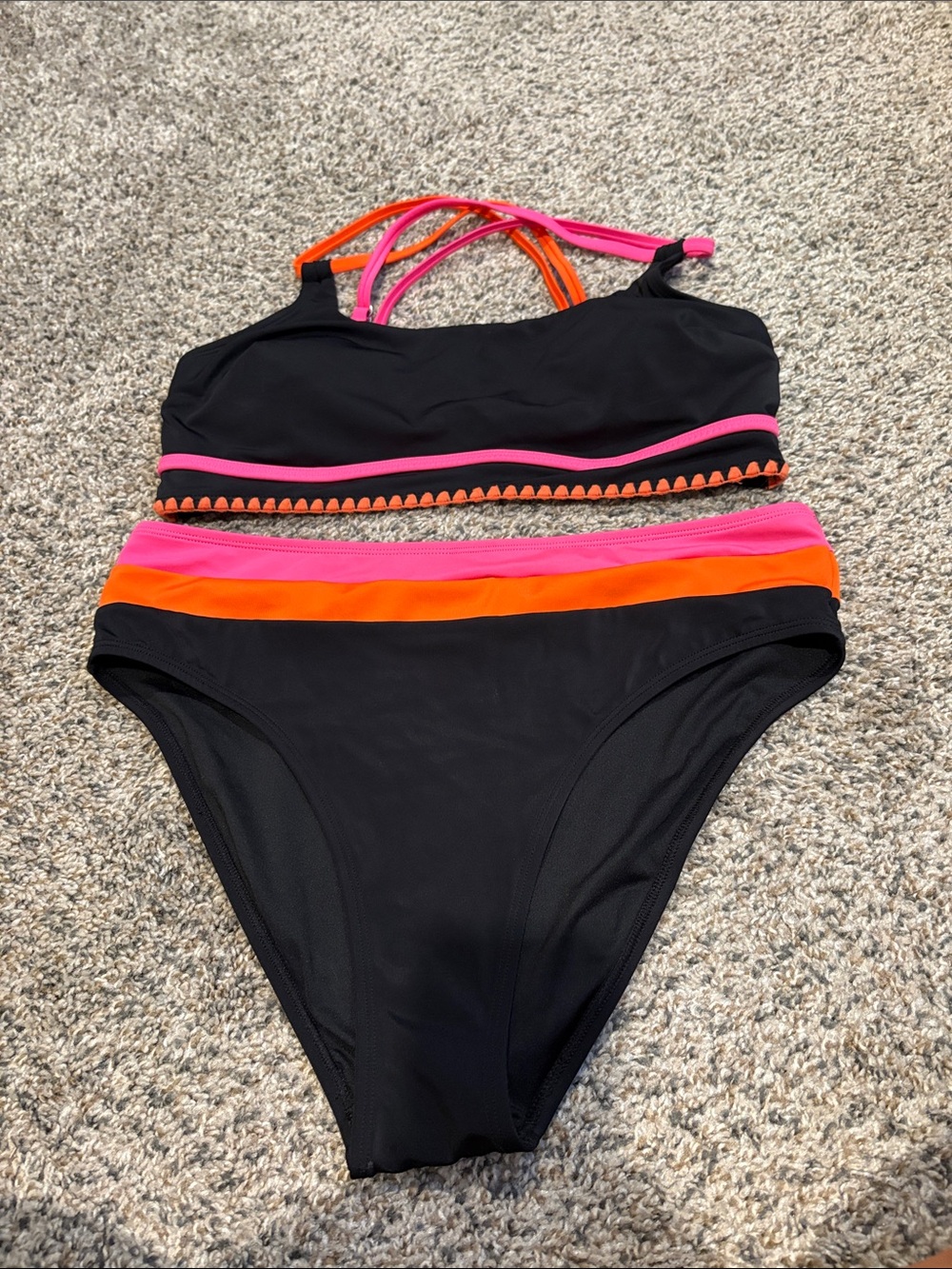 Cupshe Black Bikini with Pink & Orange Trim